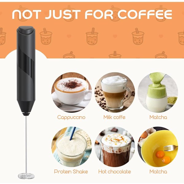 Melkeskummer for kaffe, håndholdt batteridrevet elektrisk melkeskummer for kaffe, latte, varm sjokolade, macha, bærbar minidrikkmikserblender med rustfritt stål