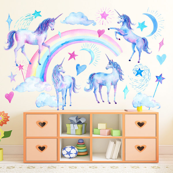 2 ark Unicorn väggdekaler, söt Unicorn Rainbow Heart Peel och