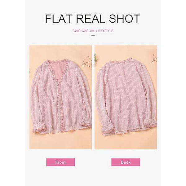 Kvinners Sexy Blonder Heklet V-hals Puff Lang Arm Bluser Casual Sveitsisk Prikk