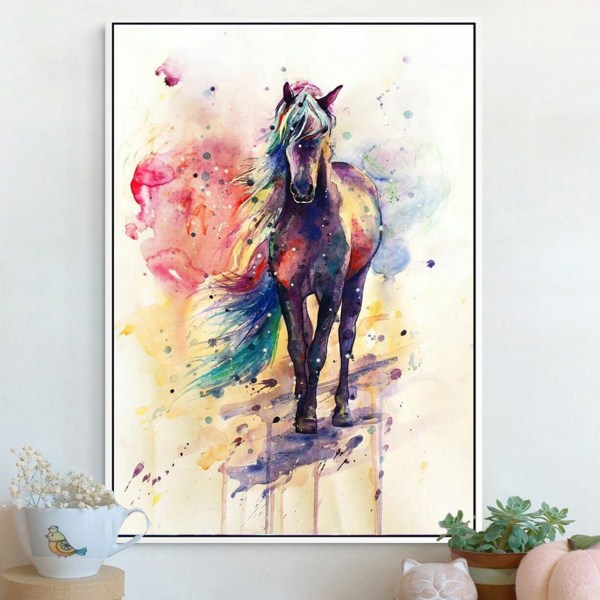 Lerret Maleri Hav Tre Akvarell Hest Bilde Vegg Plakat Office Living