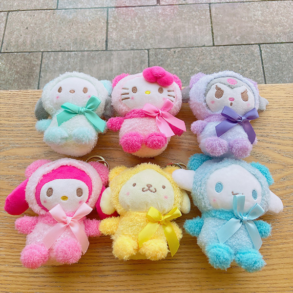 6 x Kawaii plyschnyckelringar 13 cm Supersöt anime plyschdockagåva