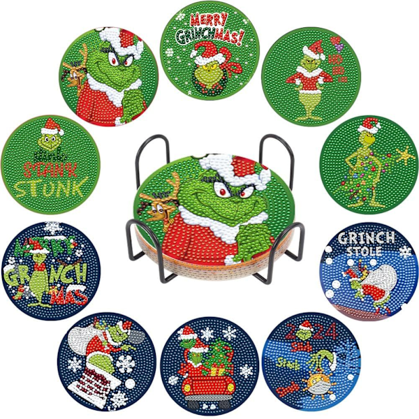 10 Pcs Christmas Diamond Painting Coasters Kits with Holder,DIY Diamond Art Coaster Kits for Adults & Kids,Paint with Diamonds Coasters Craft Supplie