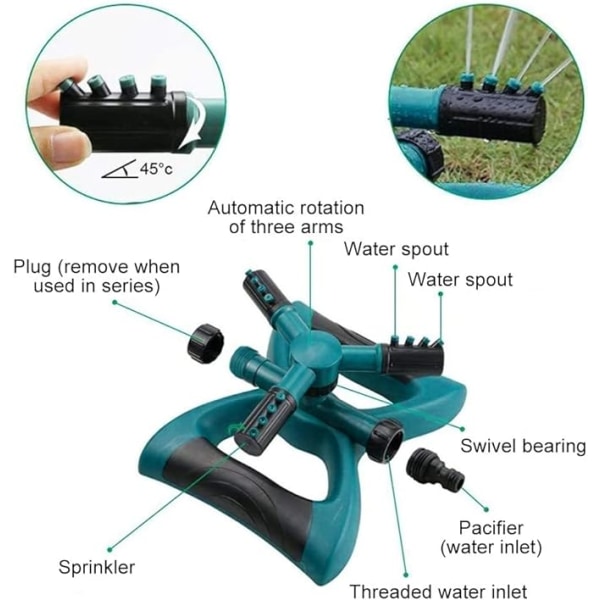 3 - arm roterande gräsmatta spray 360° justerbar vattenspray svängspray 190 * 2