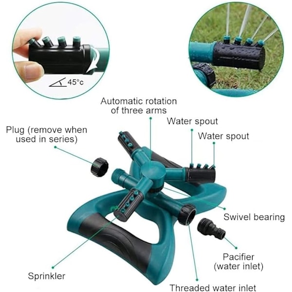 3-armet roterende plænesprinkler 360° justerbar vandspray svingesprinkler 190 * 2
