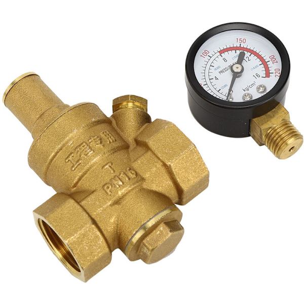 DN20 Justerbar Vandtryksreducer, Messing Vandtryksreducer + Manometer Vandtryksmåler (DN20)