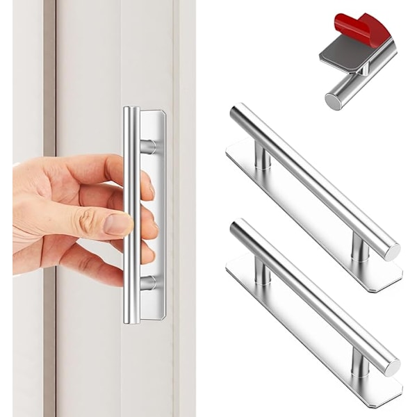 2 st självhäftande möbelhandtag, självhäftande handtag i aluminium utan borrning för lådor, skåp, skjutdörrar, köksskåp - 150 mm silver