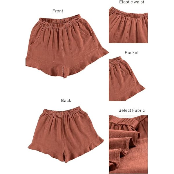 Kvinners komfortable shorts med snøring i livet, elastisk midje, ensfarget, sommerstrand