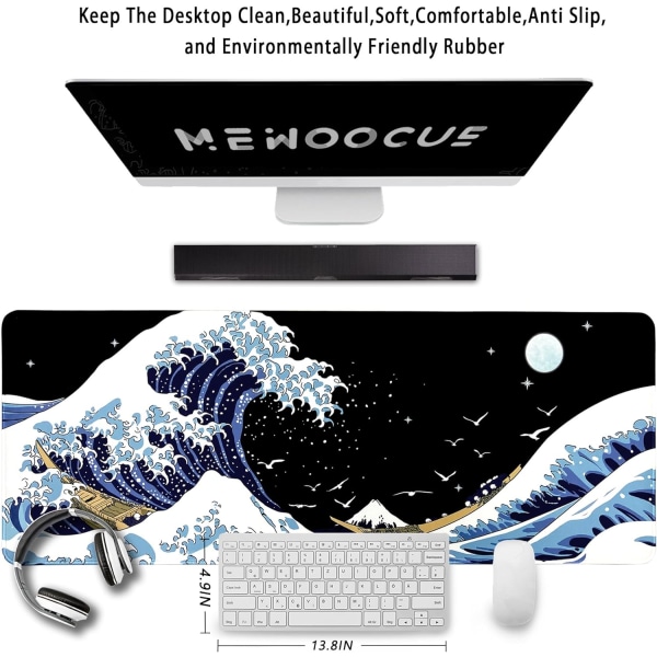 Gaming Laptop Mouse Pad,Sea Wave Big Mice Pads PC Keyboard Waterp