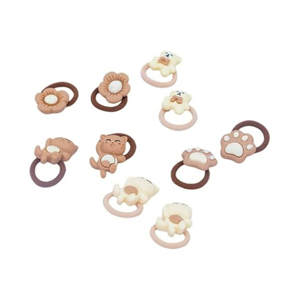 10 kpl Kahvi&Beige Hiustenauhat Piirretty Kukka Beige Hiusten S