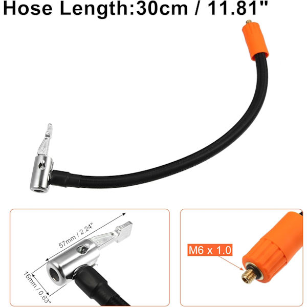 30 cm:n auton rengaspaineen täyttöletku lukkokärjen sovittimella