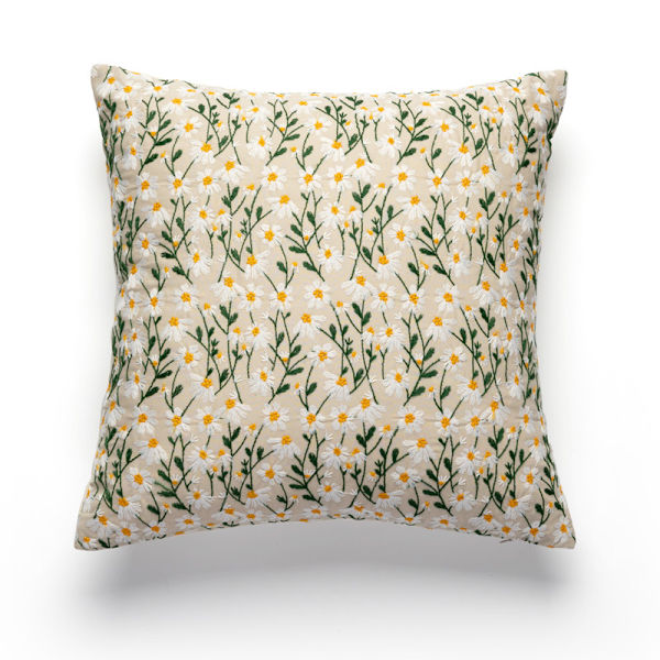 Dekorative putetrekk, sett med 2 broderte blomsterdesign i lin