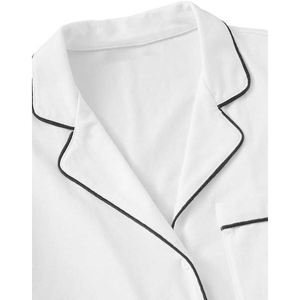 Kvinnors Notch Krage Korta Ärmar Sovkläder Två Delar Pyjamas Set vit XL