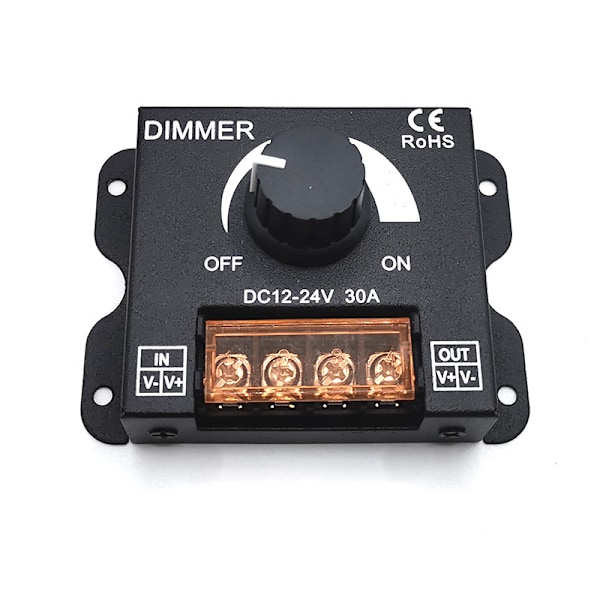 Dimmer 12V 24V 30A Enkeltfarget LED-regulatorstyring for LED-stripe Lysbånd Lampe Belysningskontroll Lysstyrke Svart