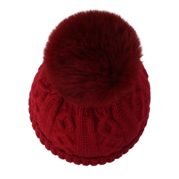 Red warm knitted hat winter outdoors