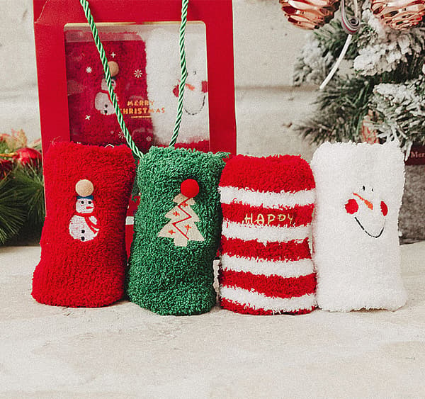4 par dam strumpor julstrumpor tecknad korallfleece strumpor vinterstrumpor