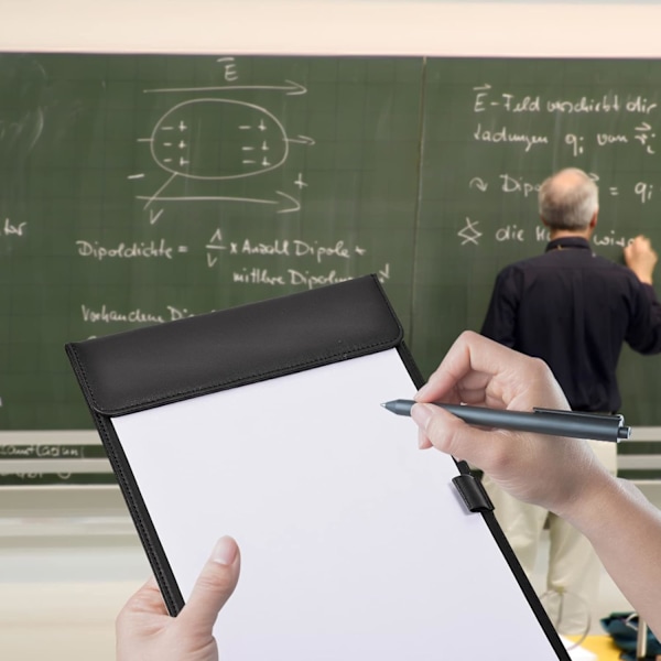 A4 PU Læder Klipsbord, A4 Læder Dokument Holder Menu Tegnebræt med Magnetisk Klips og Penholder til Konferencemappe Kontor Klasseværelse Resta
