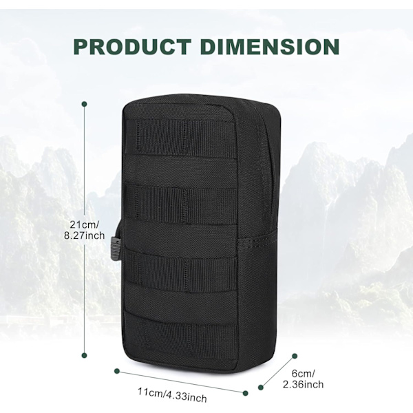 Taktisk Lomme Mini Militær Taske Lille Tilbehørspose med Molle System til Jagt Trekking, Sort