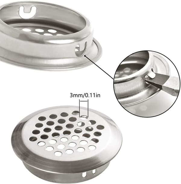 20 stk. ventilationsgitter i rustfrit stål, 35 mm runde ventilationsgitter