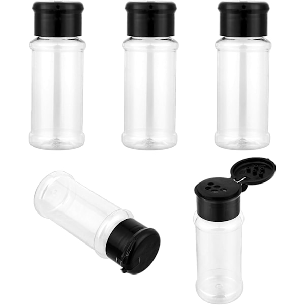 Pack Empty Spice Jars with Shaker Lids, Portable Black Plastic Seasoning Containers for Pouring or Shaking, Clear Seasoning Bottles for