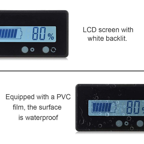 2PCS LCD-batterikapacitetsmätare, 12V/24V/36V/48V blybatteri S