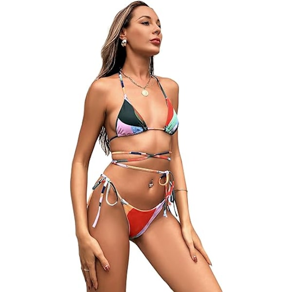 Naisten 3-osainen solmiovärjätty bikinit ja uimapuku sarong-peitolla rantahame