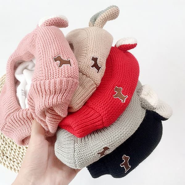 Höst och vinter stor hund kanin öra sammet stickad hatt, beige