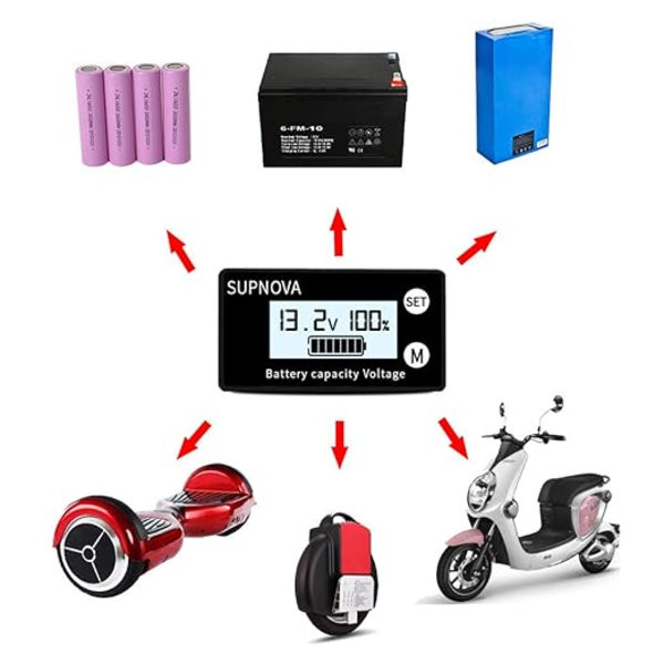 Vandtæt Lithium Voltmeter, Bil Motorcykel Spændingsmåler, Batterikapacitetsindikator 12V 24V 48V 72V DC 10V-100V Blysyre Lithium LiFePO4 Ternary