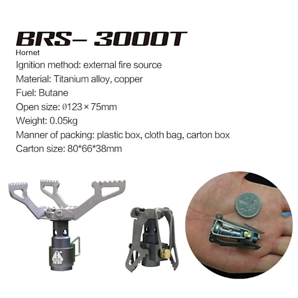 50g Ultralätt Spis BRS-3000T Titanlegering Campingspis Gaskaminer Utomhusspis Gaskamin Miniatyr Gaskamin Bärbar Picknick，85*68.5mm