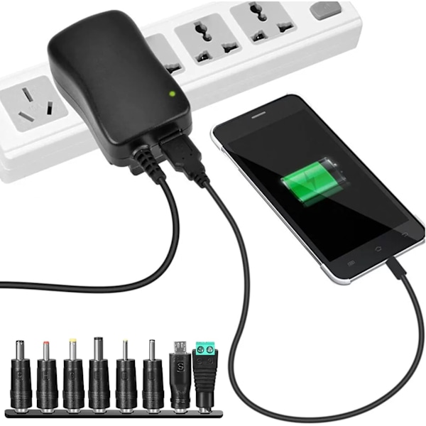 Universal Strömadapter, 30W Justerbar Universal Strömadapter AC till DC 12V 9V 7.5V 6V 5V 4.5V 3V Multi-Spännings Strömadapter, för Hushålls Elektro