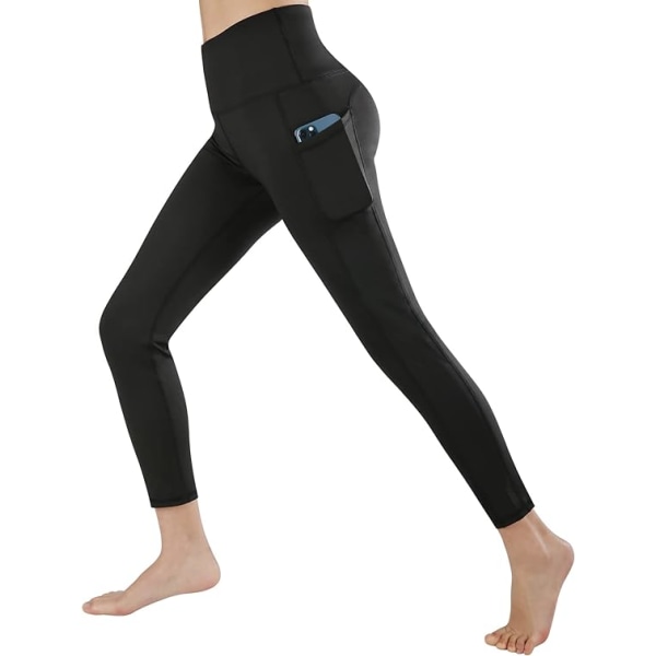 Leggings med fickor för kvinnor, hög midja, yogabyxor för kvinnor med fickor, magkontroll, träningsyogaleggings, svarta, XL