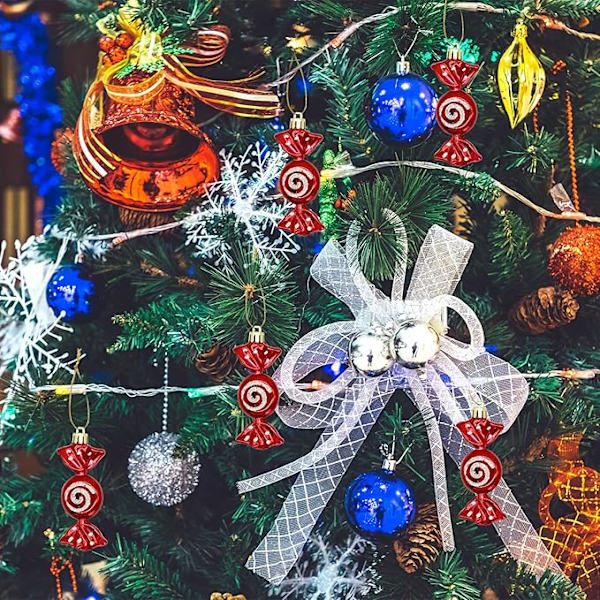 Julgodispynt, 6 stycken julgransgodis hängande dekorationer glitter pepparkaksdekoration söta formade kulor hängande hängen för jul