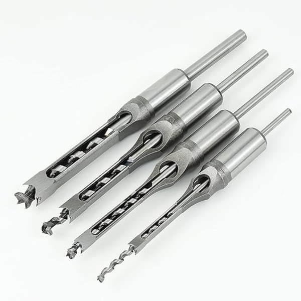 Set of 4 Square Hole Drill Bits, Steel Hollow Chisel Carpentry Tools Set fo