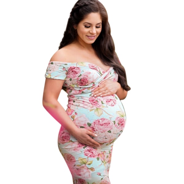 Äitiys Elegant Fitted Maternity Gown lyhythihainen Cross-Front V-kaula Slim Fit Maxi Valokuvausmekko Valokuvausta varten