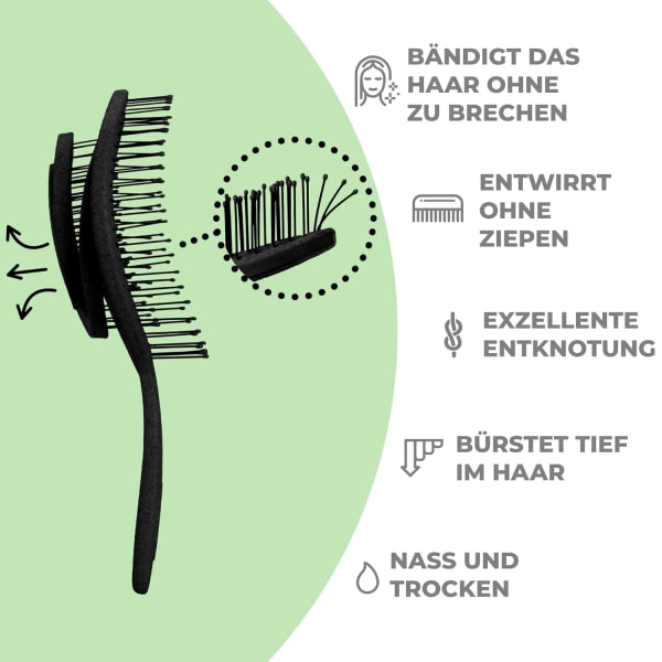 Bio Haarbürste ohne Ziepen für Damen, Herren & Kinder - Entwirrbürste auch