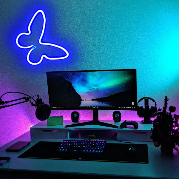 Narasios Butterfly Neon Logo Fjäril Sovrum Vägg LED 2 Delar Universitet