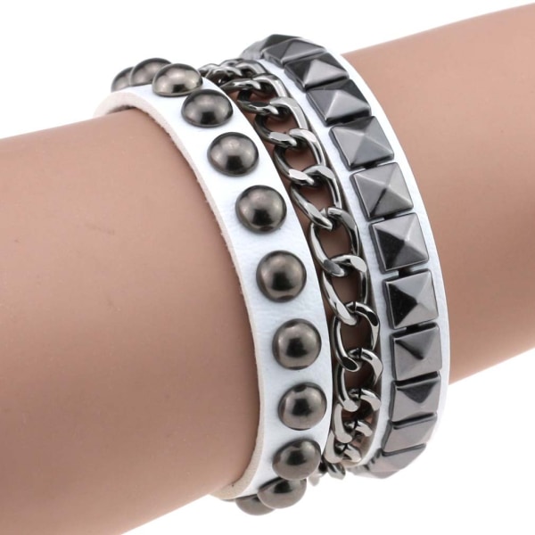 Flerlags nittekæder Gothic Punk Wide Cuff Læderarmbånd BH