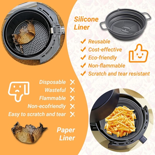 Silikonform Air Fryer Tillbehör, Återanvändbar Air Fryer Form Vikbar Airfryer Korg Multifunktionell Rätt Foder för Air Fryer, Mikrovågsugn, Ugn