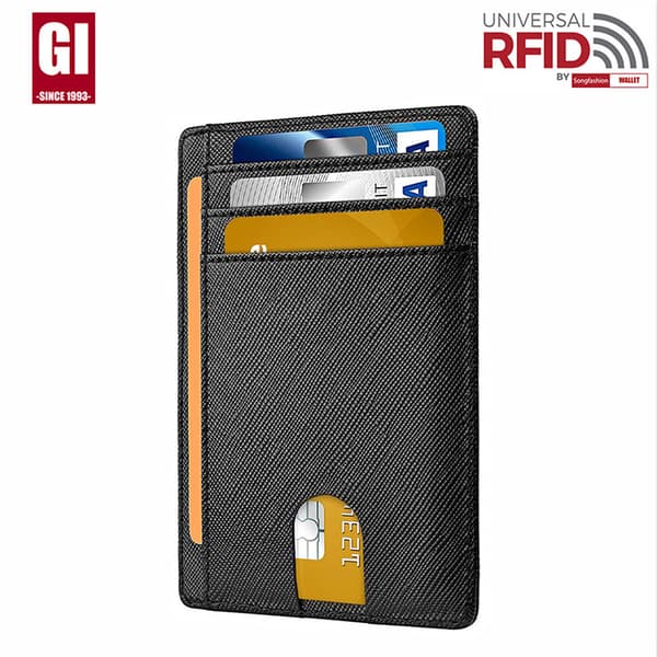 Slim Minimalistisk Framficka RFID-blockerande Äkta Läderplånböcker för Män