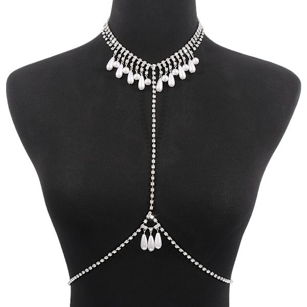 Funklende Body Chain BH Sølv Krystal Brystkæder Sexet Natklub Strand Par