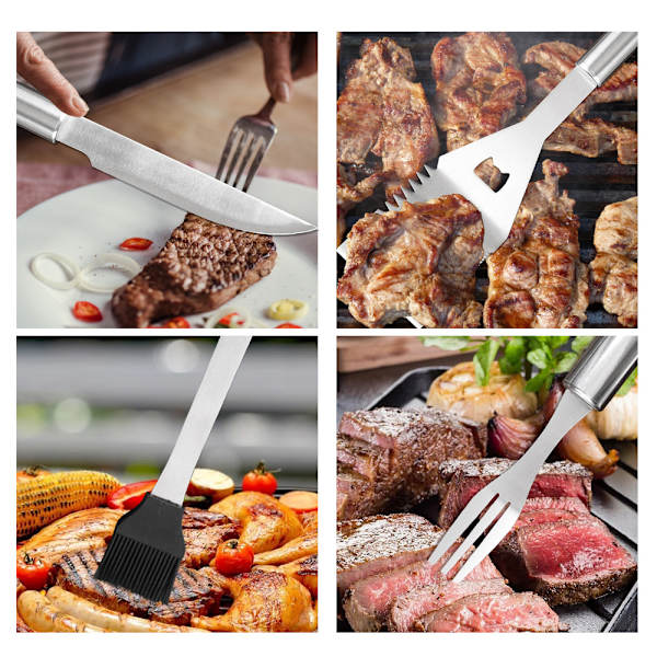 16 dele grillredskaber, grillsæt, grilltilbehør, grillkasse, sølv, 38*15,5 cm