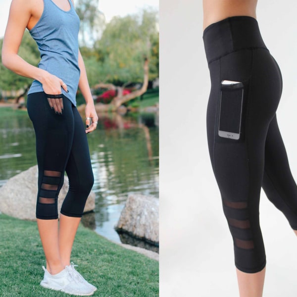 Mesh Energy Tights Solid Pocket Elastiske Yogabukser Kvinder Løbetræning B
