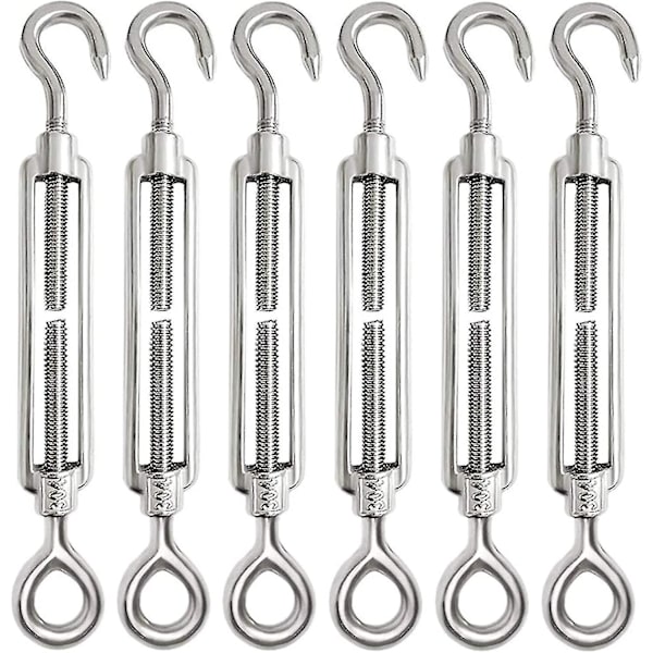 6 stk. Wire Tensioner Turnbuckle Hook Eye Tension Screw Wire Tensioner Rustfrit Stål Tensioner Sæt Til Heavy Duty Justerbar (m4)