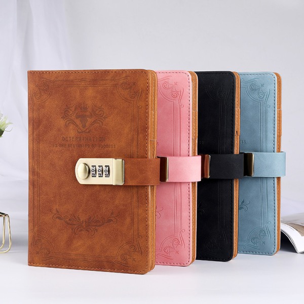 Flickdagbok med lås - Läderkombinationslåsdagbok, Rosa