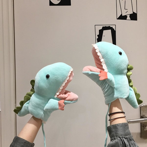 1 par dinosauriehandskar tecknad realistisk tyg öppen mobil mun hand
