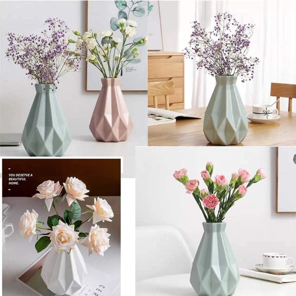 Hvid dekorativ vase, ubrydelig plastvase geometrisk minimalistisk stil