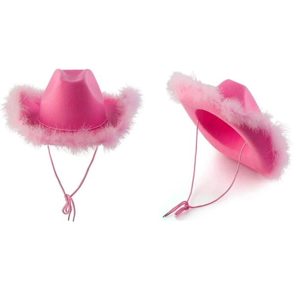 Naisten muoti vaaleanpunainen Cowboy-hattu, jossa on höyhenen pörröinen höyhenreunus A