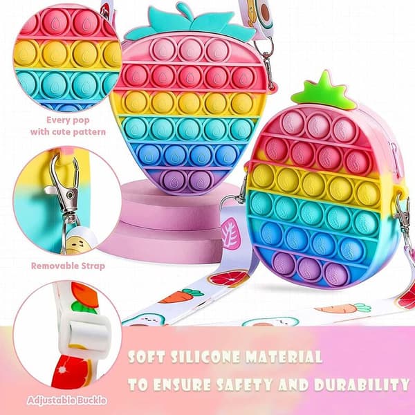 2 i 1 tryck bubbla fidget leksaker, kiselgel väska med justerbar axelrem