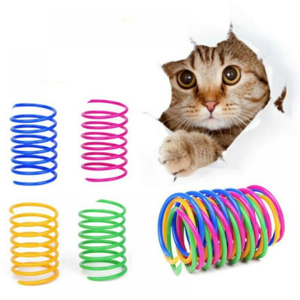 Färgglada fjädrar för husdjur, kattleksaker, plastslingor, spiralslingor för katt, kattunge