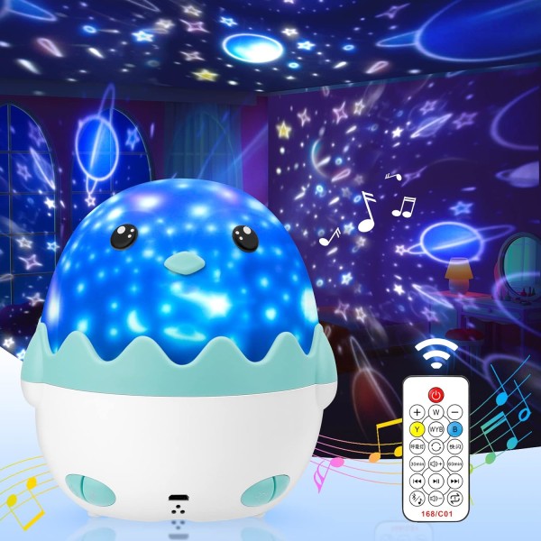 Stjernehimmel-projektor, stjerneprojektorlampe, 360° rotasjon musikk nattlys, 1