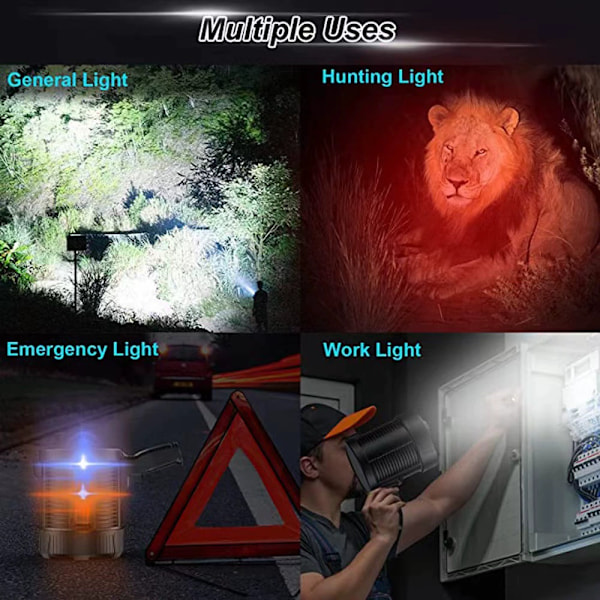 Ladattava kohdevalo, kädessä pidettävä taskulamppu suuri erittäin kirkas ulkokäyttöön tarkoitettu aurinkovalonheitin, (musta)